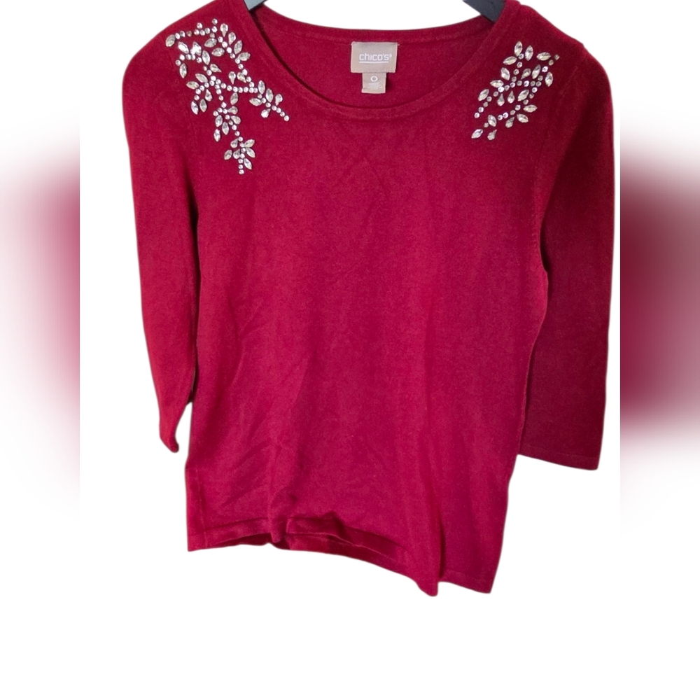 CHICOS Red Embellished Sweater